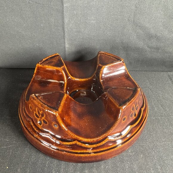 Vtg Marcrest Brown Daisy Dot Stoneware Bean Pot/Casserole Candle Warmer Stand - Picture 1 of 7